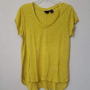 Tahari Top Womens M 100% Linen Chartreuse Yellow V-Neck Tunic Beach Travel